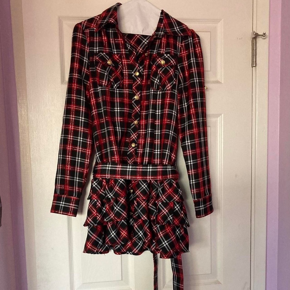 Plaid long sleeve mini dress